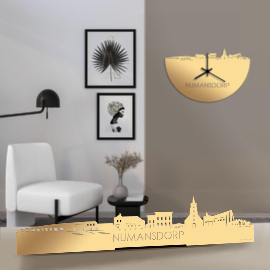Standing Skyline Numansdorp Metallic Goud gerecycled kunststof cadeau decoratie relatiegeschenk van WoodWideCities