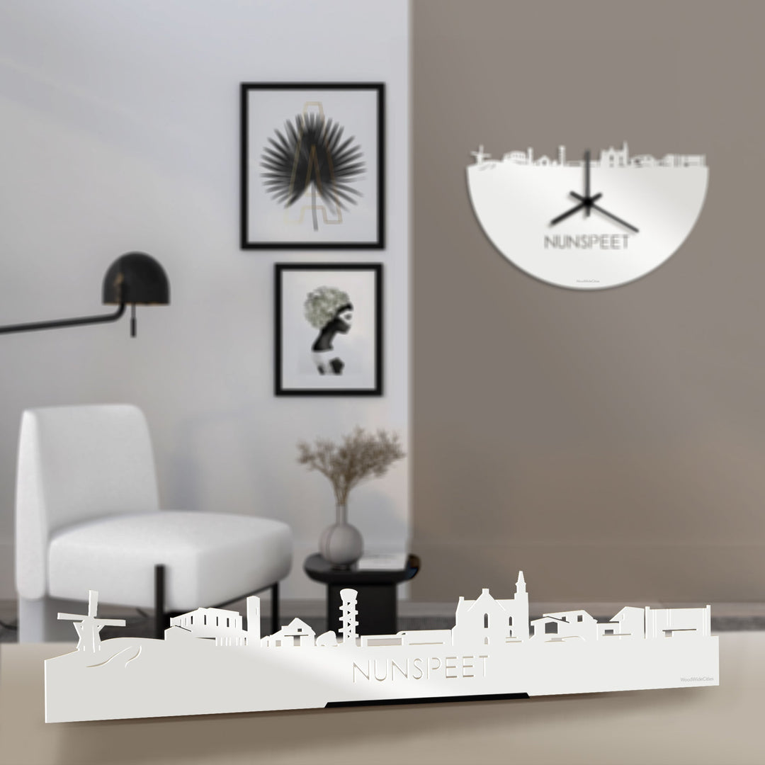Standing Skyline Nunspeet Wit glanzend gerecycled kunststof cadeau decoratie relatiegeschenk van WoodWideCities