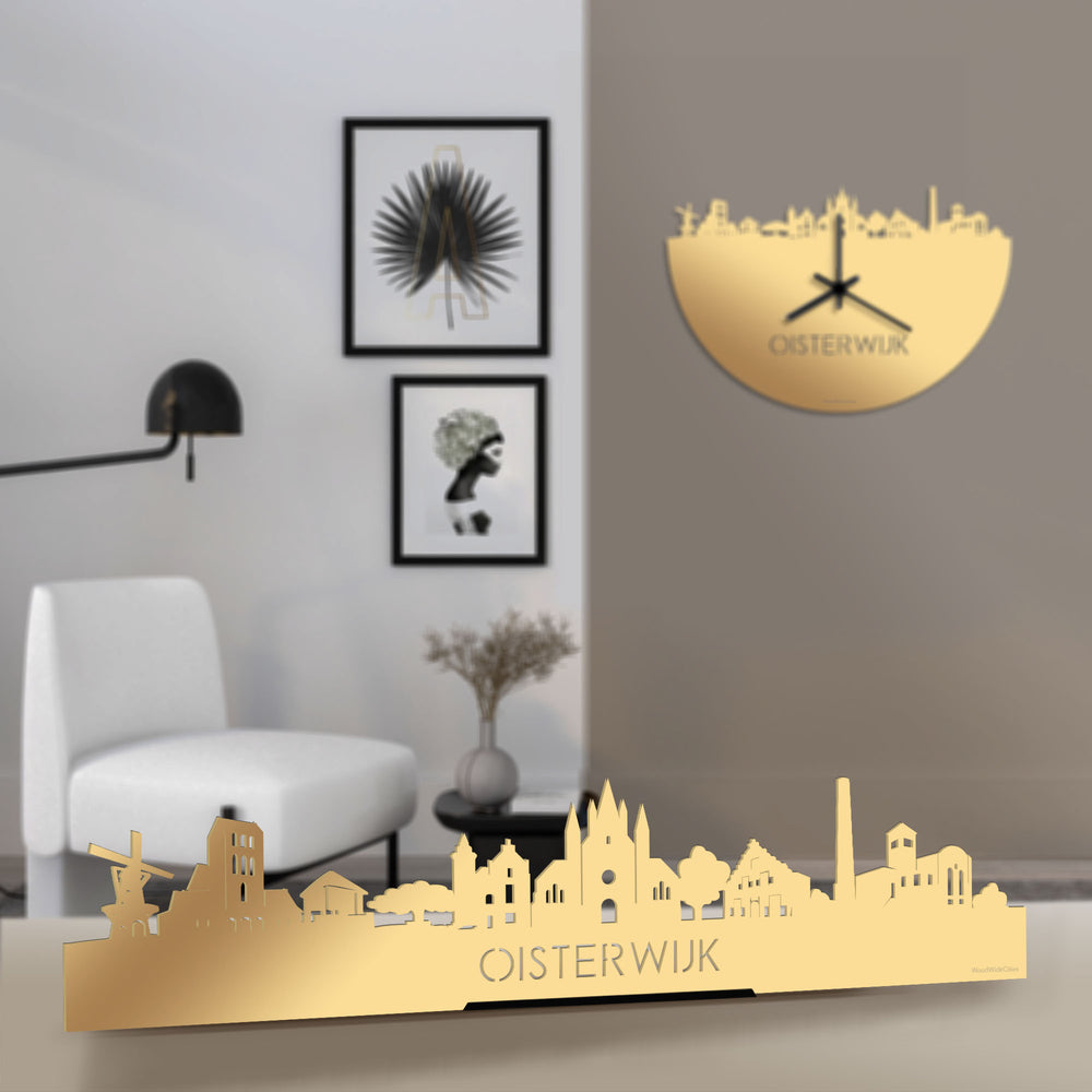 Standing Skyline Oisterwijk Metallic Goud gerecycled kunststof cadeau decoratie relatiegeschenk van WoodWideCities