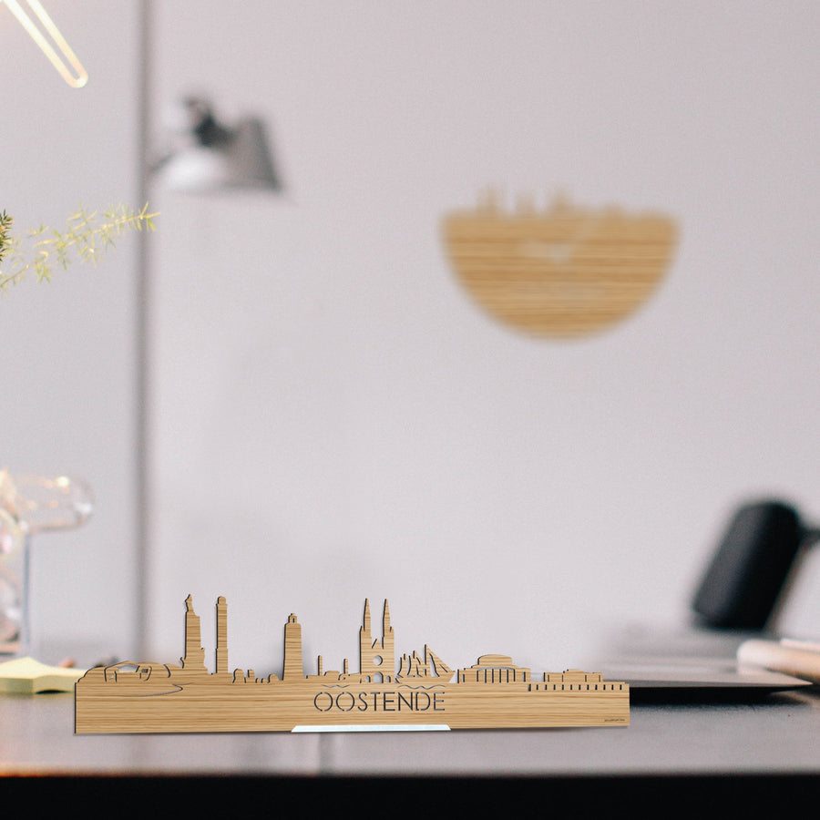 Standing Skyline Oostende Bamboe houten cadeau decoratie relatiegeschenk van WoodWideCities