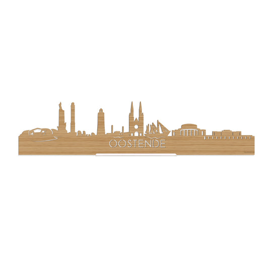 Standing Skyline Oostende Bamboe houten cadeau decoratie relatiegeschenk van WoodWideCities