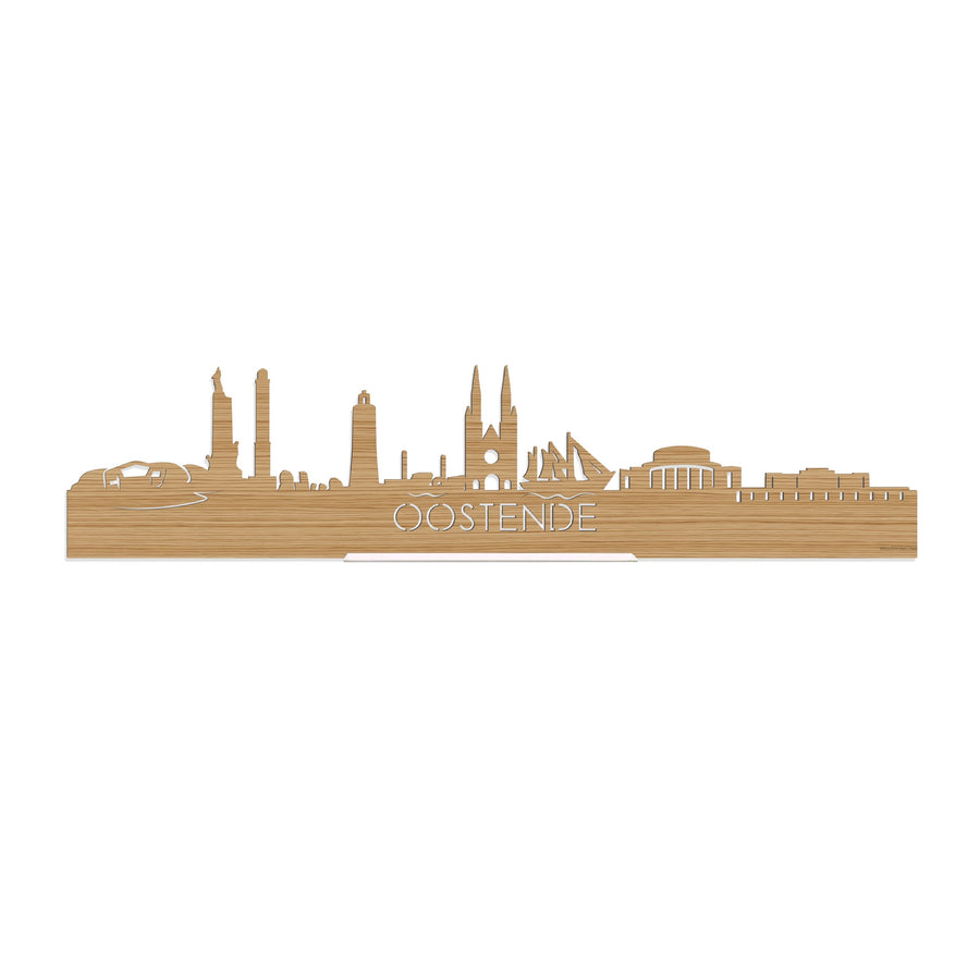Standing Skyline Oostende Bamboe houten cadeau decoratie relatiegeschenk van WoodWideCities