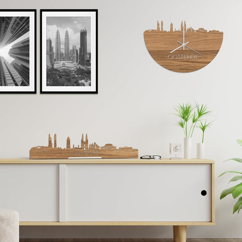 Standing Skyline Oostende Eiken houten cadeau decoratie relatiegeschenk van WoodWideCities