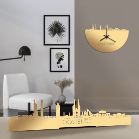 Standing Skyline Oostende Metallic Goud gerecycled kunststof cadeau decoratie relatiegeschenk van WoodWideCities