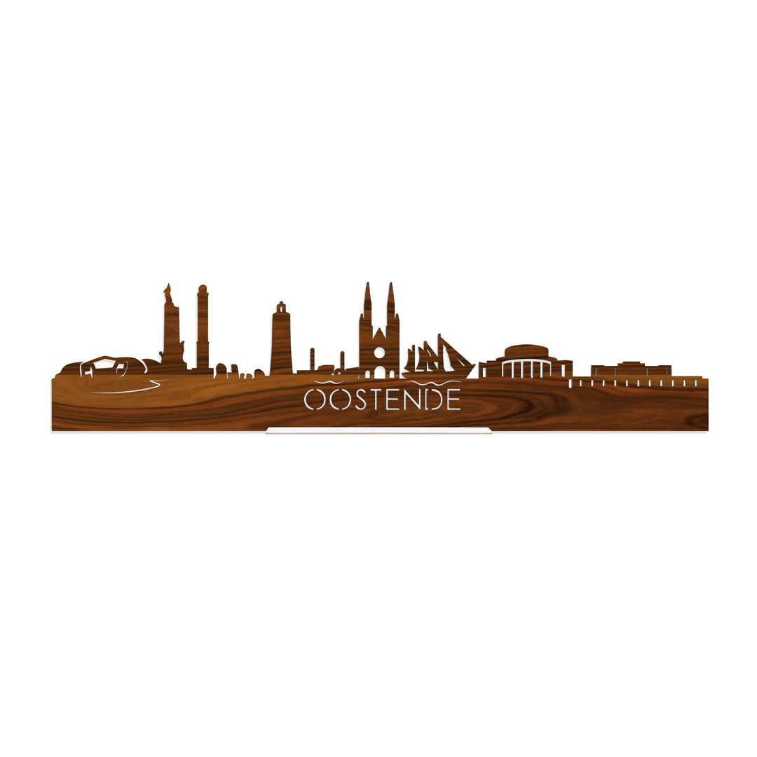 Standing Skyline Oostende Palissander houten cadeau decoratie relatiegeschenk van WoodWideCities