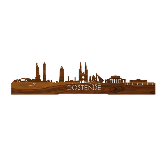 Standing Skyline Oostende Palissander houten cadeau decoratie relatiegeschenk van WoodWideCities
