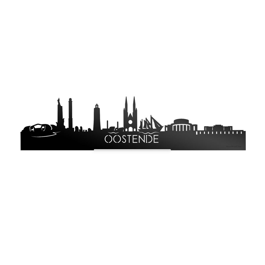 Standing Skyline Oostende Zwart glanzend gerecycled kunststof cadeau decoratie relatiegeschenk van WoodWideCities