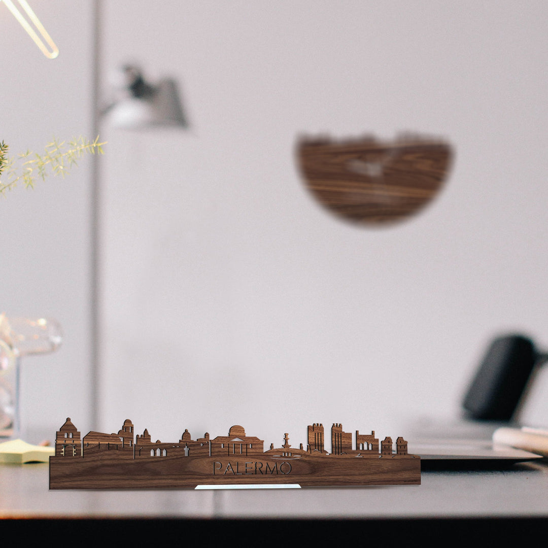 Standing Skyline Palermo Noten houten cadeau decoratie relatiegeschenk van WoodWideCities