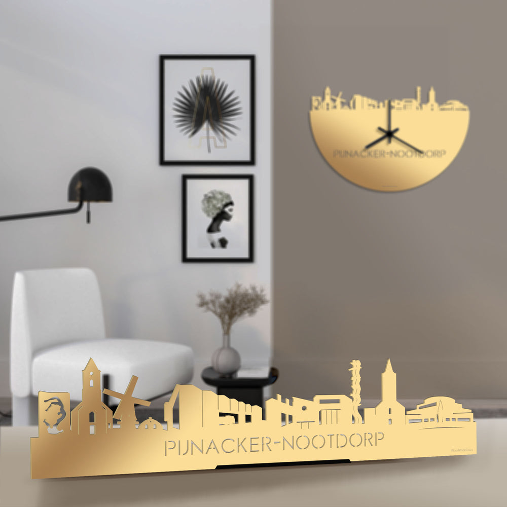 Standing Skyline Pijnacker-Nootdorp Metallic Goud gerecycled kunststof cadeau decoratie relatiegeschenk van WoodWideCities