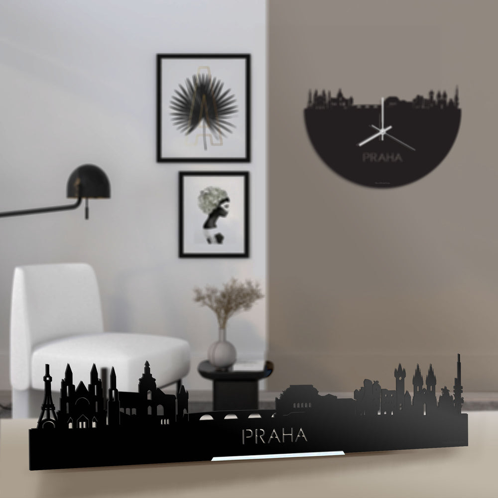 Standing Skyline Praha Zwart glanzend gerecycled kunststof cadeau decoratie relatiegeschenk van WoodWideCities