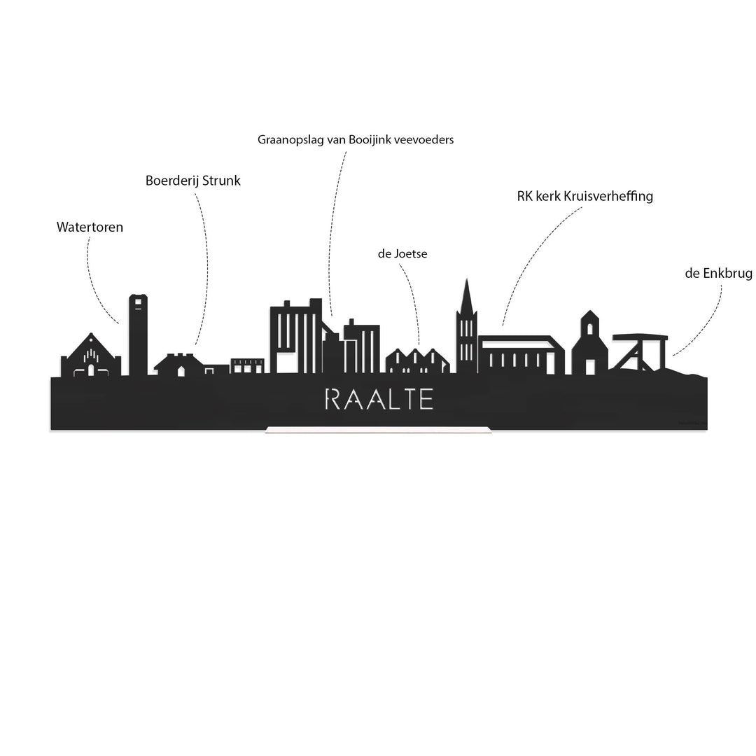 Standing Skyline Raalte Zwart glanzend gerecycled kunststof cadeau decoratie relatiegeschenk van WoodWideCities