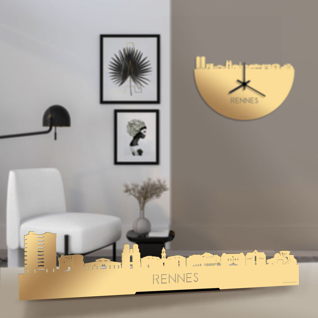 Standing Skyline Rennes Metallic Goud gerecycled kunststof cadeau decoratie relatiegeschenk van WoodWideCities