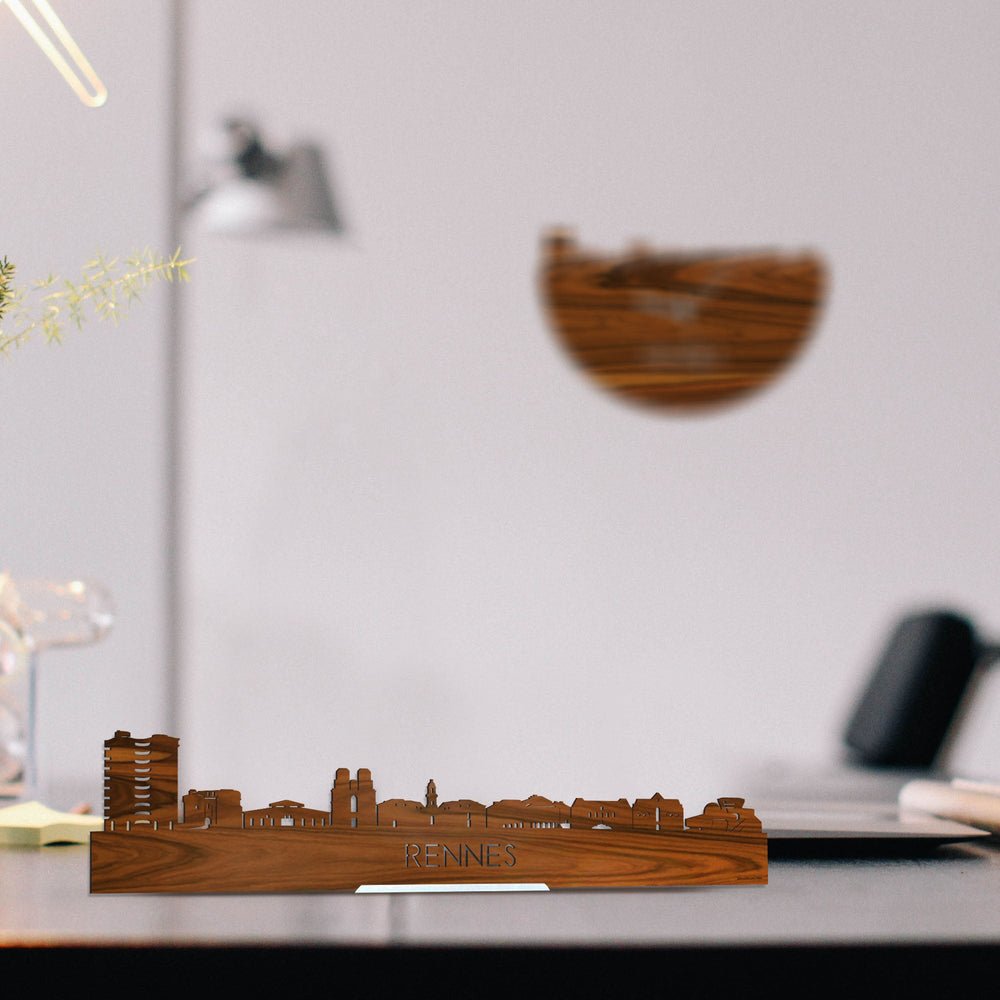 Standing Skyline Rennes Palissander houten cadeau decoratie relatiegeschenk van WoodWideCities