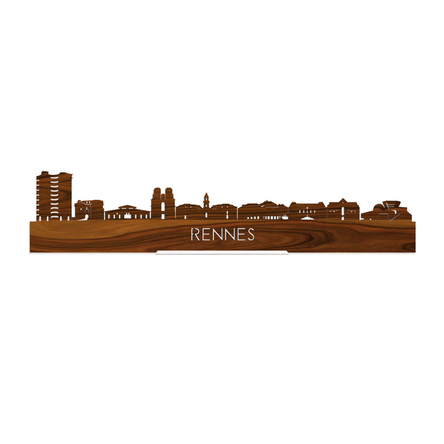 Standing Skyline Rennes Palissander houten cadeau decoratie relatiegeschenk van WoodWideCities