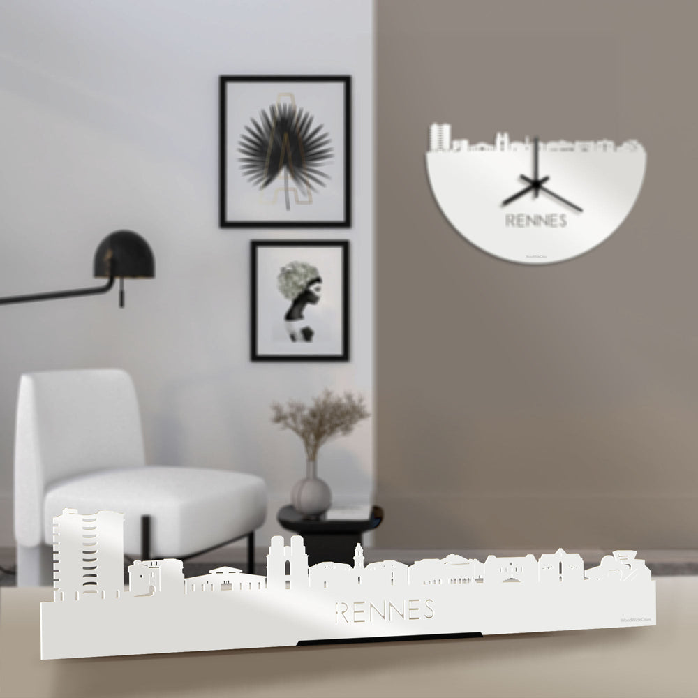 Standing Skyline Rennes Wit glanzend gerecycled kunststof cadeau decoratie relatiegeschenk van WoodWideCities