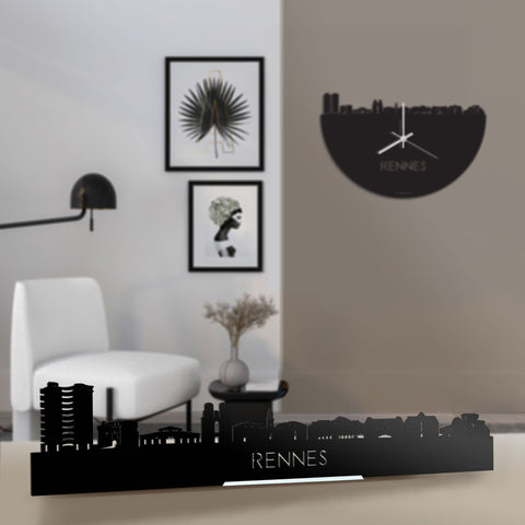 Standing Skyline Rennes Zwart glanzend gerecycled kunststof cadeau decoratie relatiegeschenk van WoodWideCities