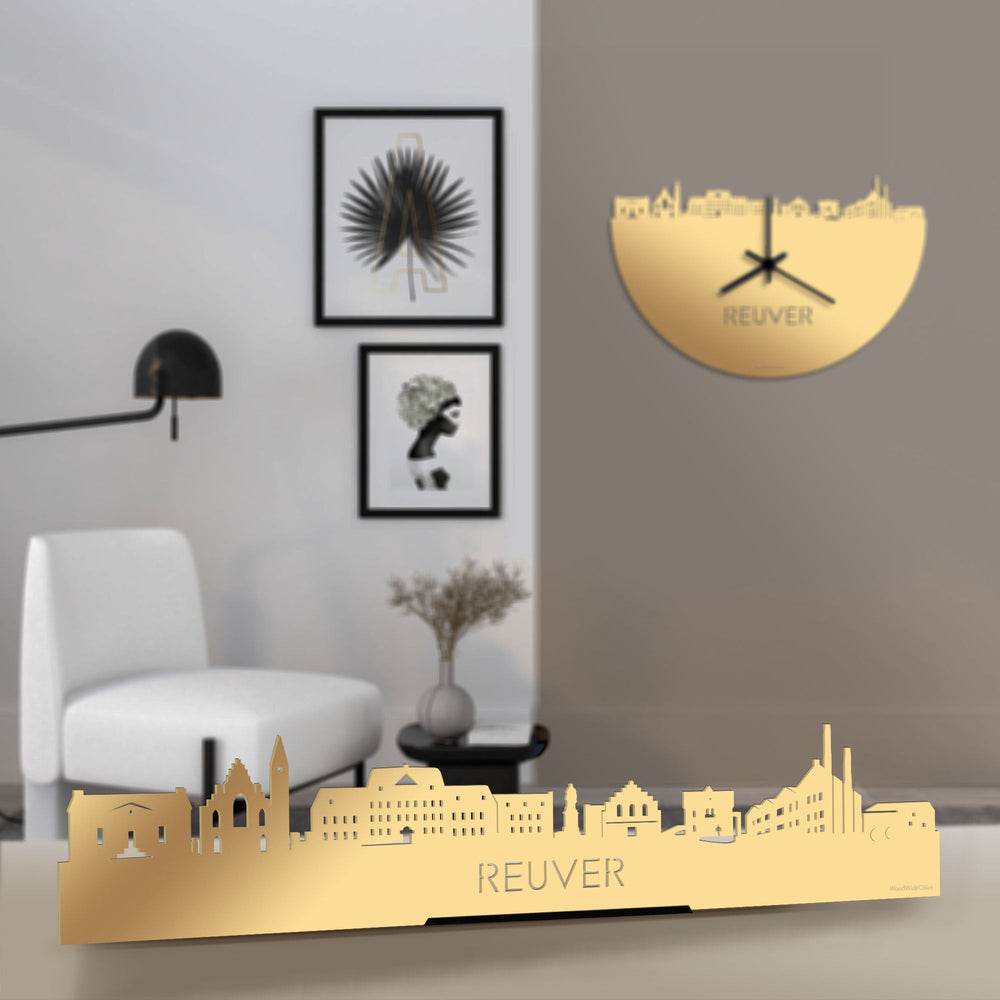 Standing Skyline Reuver Metallic Goud gerecycled kunststof cadeau decoratie relatiegeschenk van WoodWideCities
