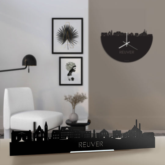Standing Skyline Reuver Zwart glanzend gerecycled kunststof cadeau decoratie relatiegeschenk van WoodWideCities