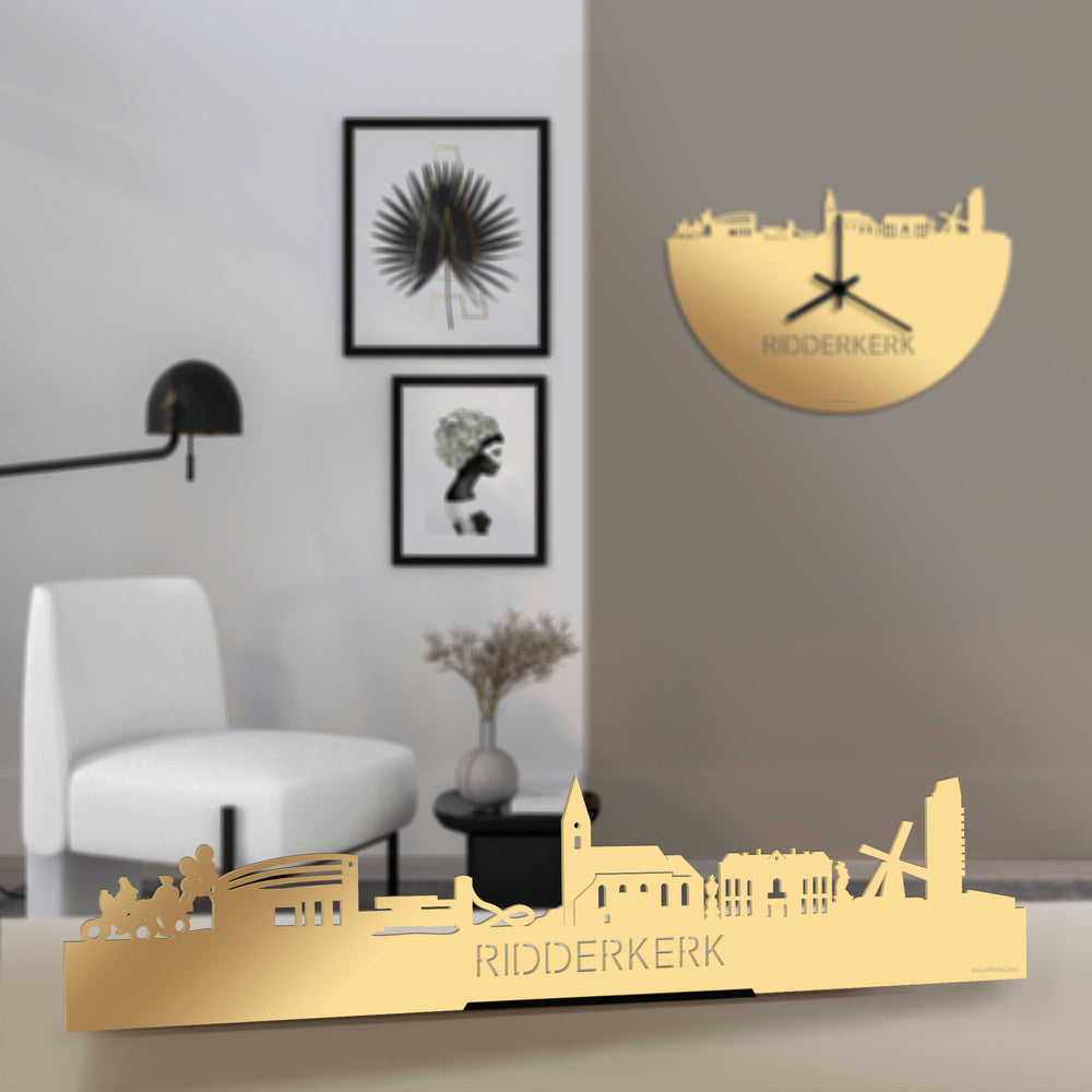 Standing Skyline Ridderkerk Metallic Goud gerecycled kunststof cadeau decoratie relatiegeschenk van WoodWideCities