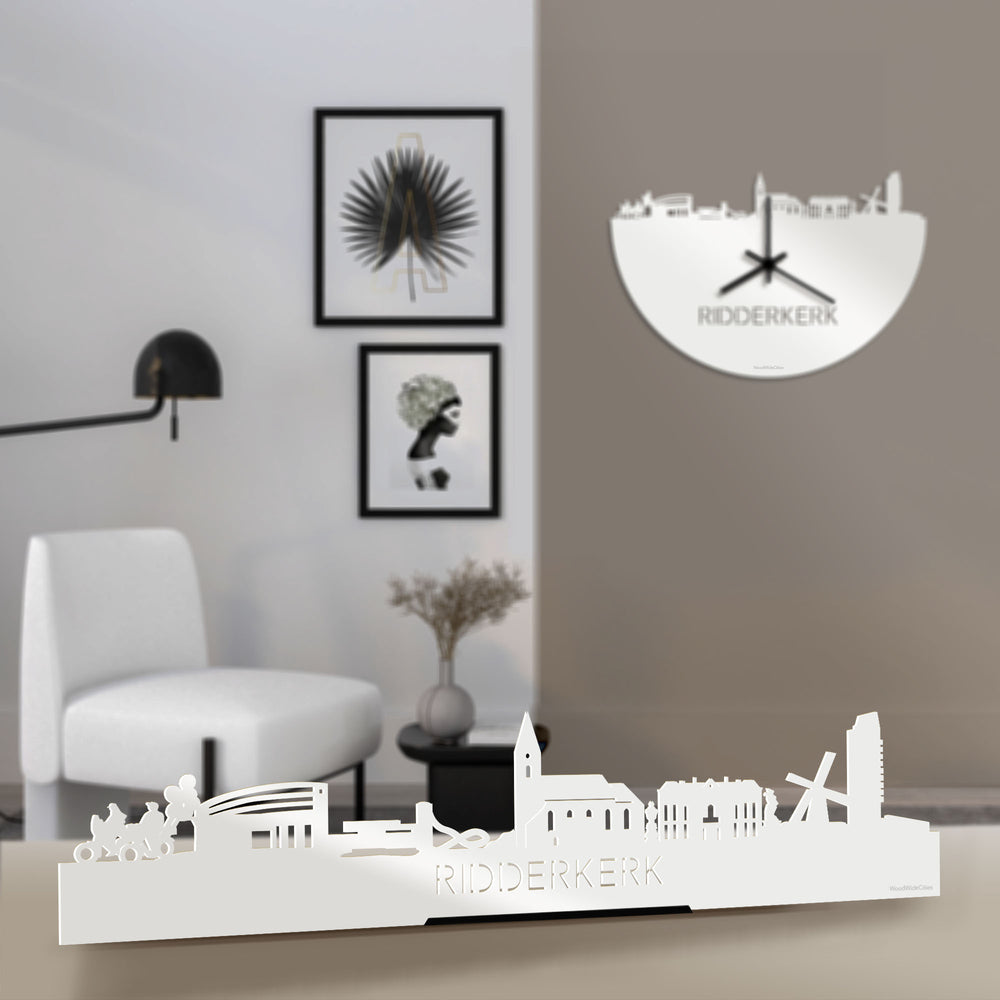 Standing Skyline Ridderkerk Wit glanzend gerecycled kunststof cadeau decoratie relatiegeschenk van WoodWideCities