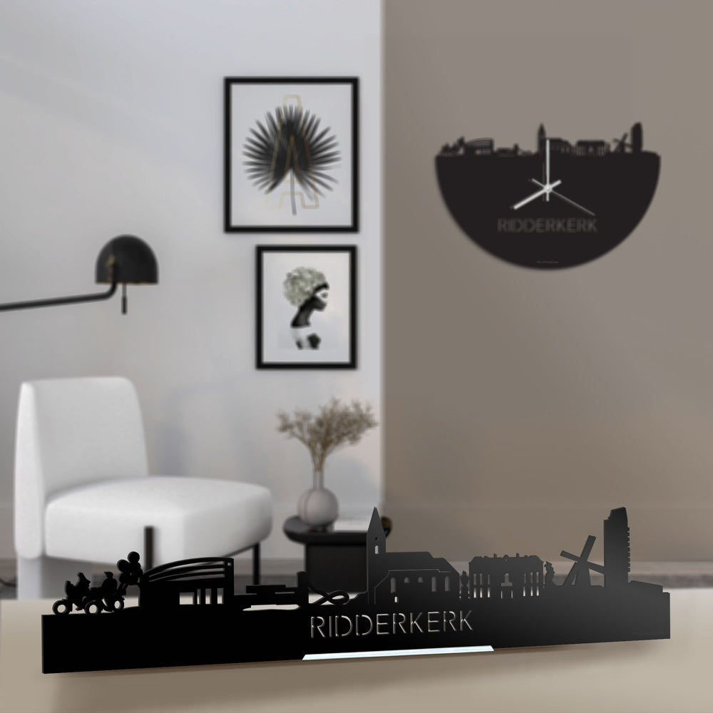 Standing Skyline Ridderkerk Zwart glanzend gerecycled kunststof cadeau decoratie relatiegeschenk van WoodWideCities