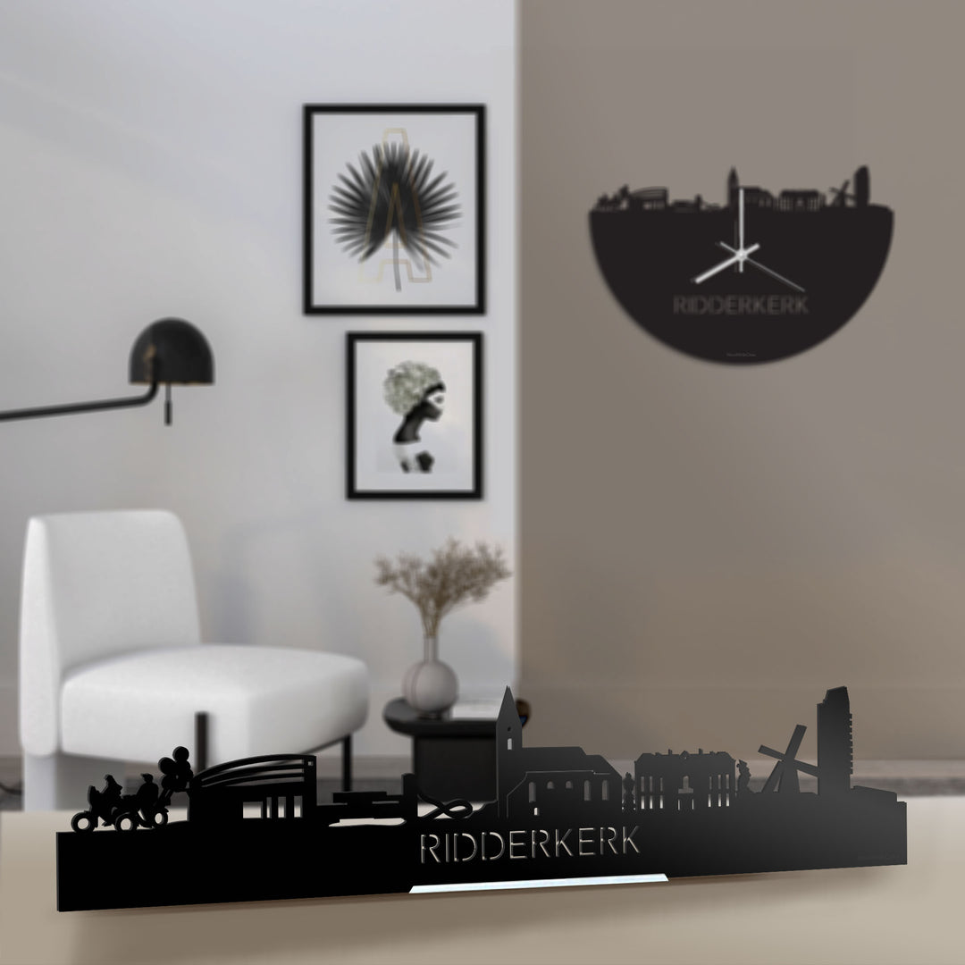 Standing Skyline Ridderkerk Zwart glanzend gerecycled kunststof cadeau decoratie relatiegeschenk van WoodWideCities