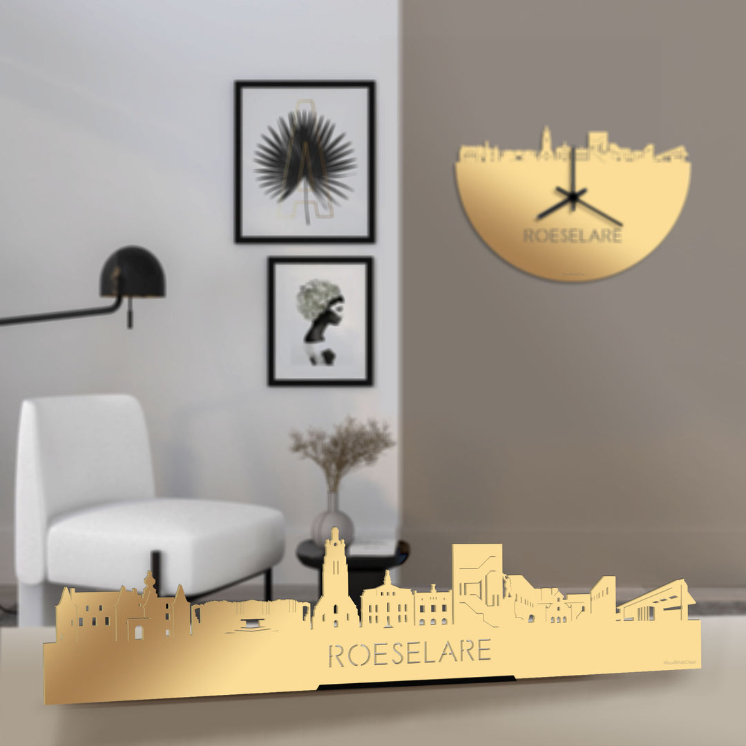 Standing Skyline Roeselare Metallic Goud gerecycled kunststof cadeau decoratie relatiegeschenk van WoodWideCities