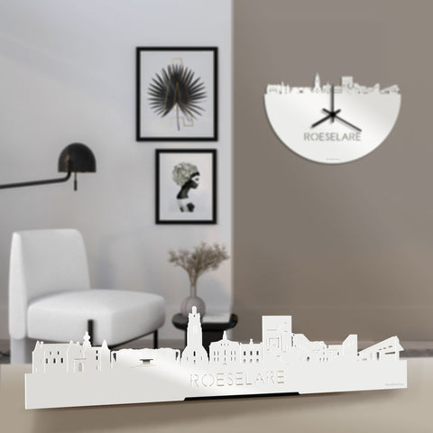 Standing Skyline Roeselare Wit glanzend gerecycled kunststof cadeau decoratie relatiegeschenk van WoodWideCities