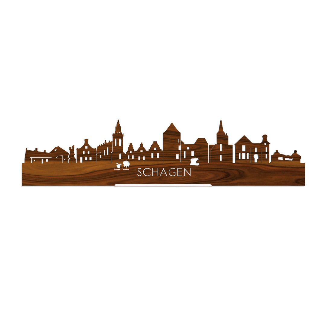 Standing Skyline Schagen Palissander houten cadeau decoratie relatiegeschenk van WoodWideCities
