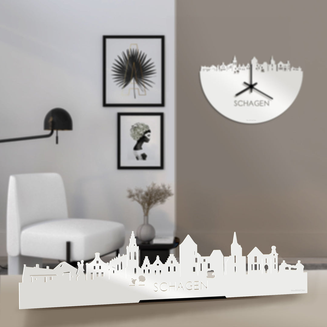 Standing Skyline Schagen Wit glanzend gerecycled kunststof cadeau decoratie relatiegeschenk van WoodWideCities