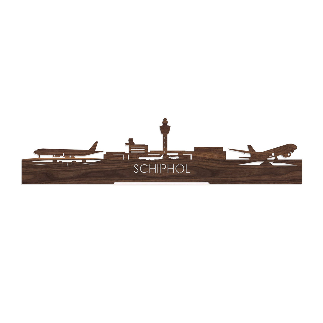 Standing Skyline Schiphol Noten houten cadeau decoratie relatiegeschenk van WoodWideCities