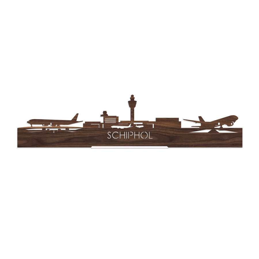 Standing Skyline Schiphol Noten houten cadeau decoratie relatiegeschenk van WoodWideCities