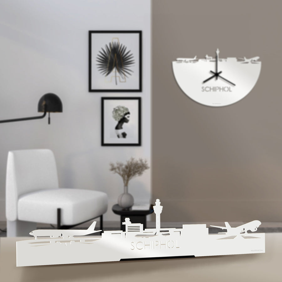 Standing Skyline Schiphol Wit glanzend gerecycled kunststof cadeau decoratie relatiegeschenk van WoodWideCities