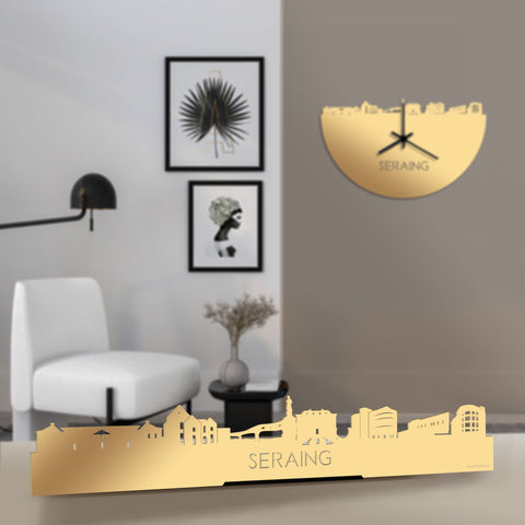 Standing Skyline Seraing Metallic Goud gerecycled kunststof cadeau decoratie relatiegeschenk van WoodWideCities