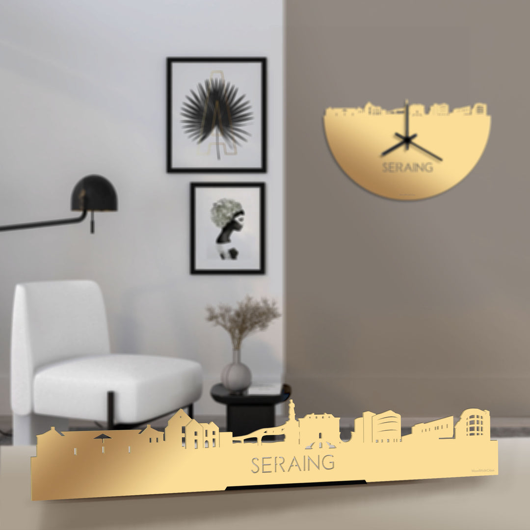 Standing Skyline Seraing Metallic Goud gerecycled kunststof cadeau decoratie relatiegeschenk van WoodWideCities