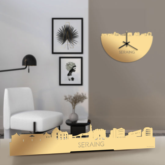 Standing Skyline Seraing Metallic Goud gerecycled kunststof cadeau decoratie relatiegeschenk van WoodWideCities
