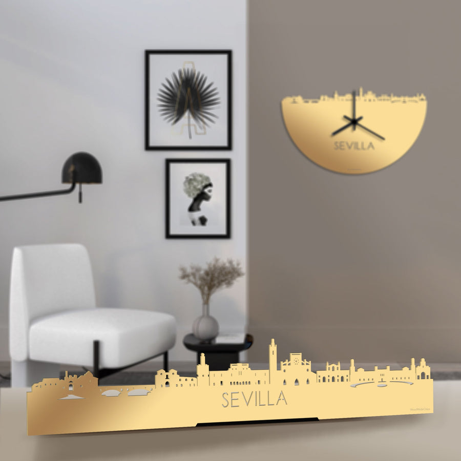 Standing Skyline Sevilla Metallic Goud gerecycled kunststof cadeau decoratie relatiegeschenk van WoodWideCities