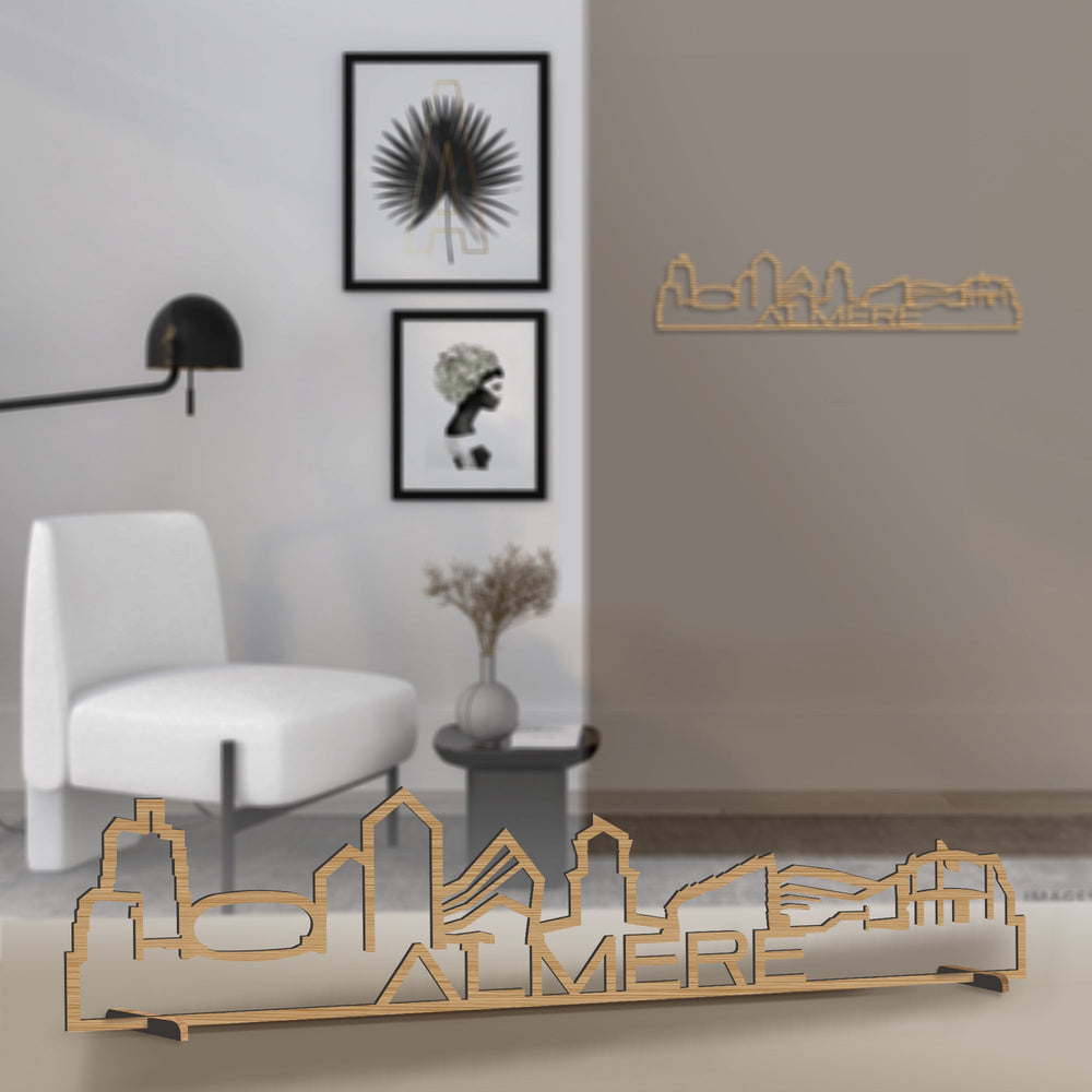 Standing Skyline Shape Almere Bamboe houten cadeau decoratie relatiegeschenk van WoodWideCities