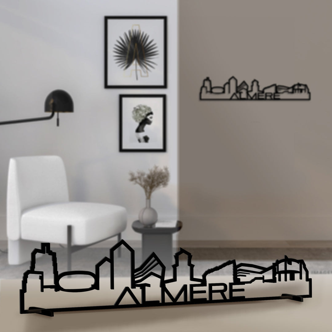 Standing Skyline Shape Almere Black houten cadeau decoratie relatiegeschenk van WoodWideCities