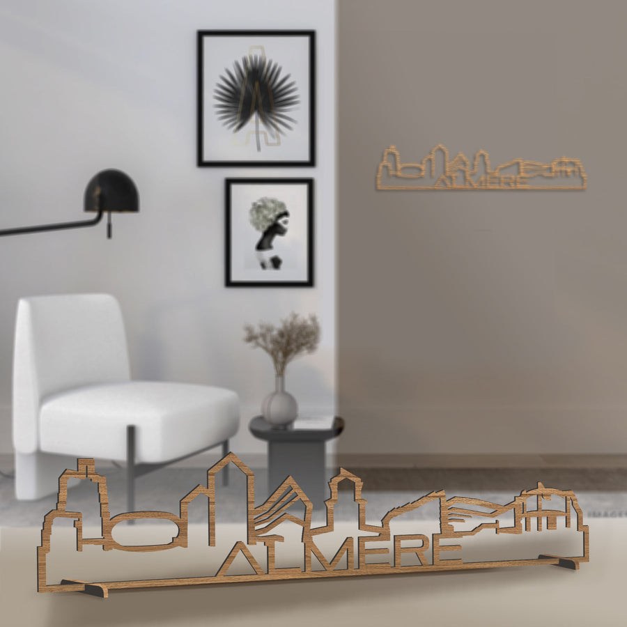 Standing Skyline Shape Almere Eiken houten cadeau decoratie relatiegeschenk van WoodWideCities