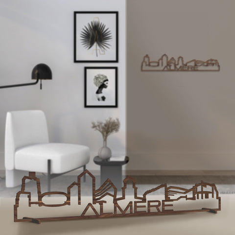 Standing Skyline Shape Almere Noten houten cadeau decoratie relatiegeschenk van WoodWideCities