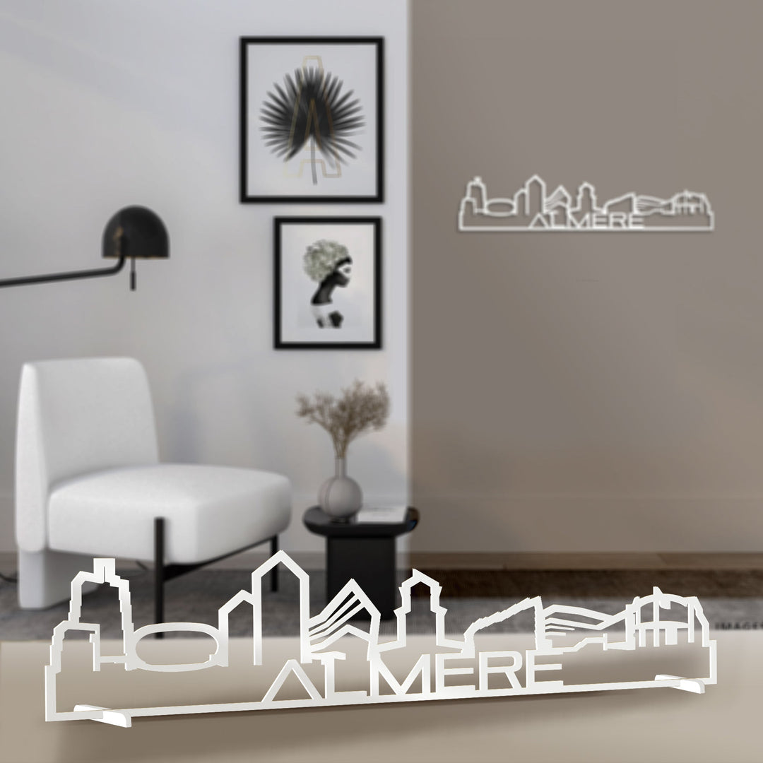 Standing Skyline Shape Almere Wit glanzend gerecycled kunststof cadeau decoratie relatiegeschenk van WoodWideCities