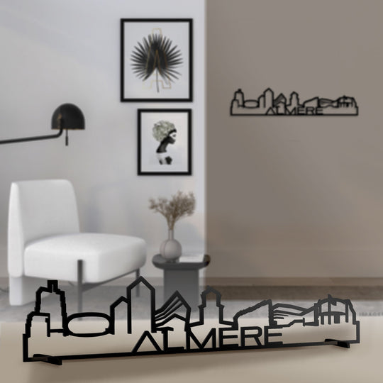 Standing Skyline Shape Almere Zwart glanzend gerecycled kunststof cadeau decoratie relatiegeschenk van WoodWideCities