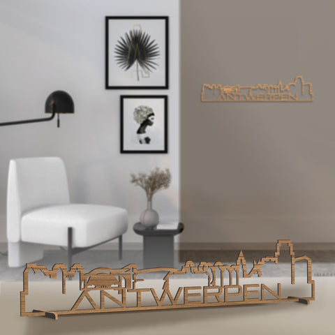 Standing Skyline Shape Antwerpen Eiken houten cadeau decoratie relatiegeschenk van WoodWideCities