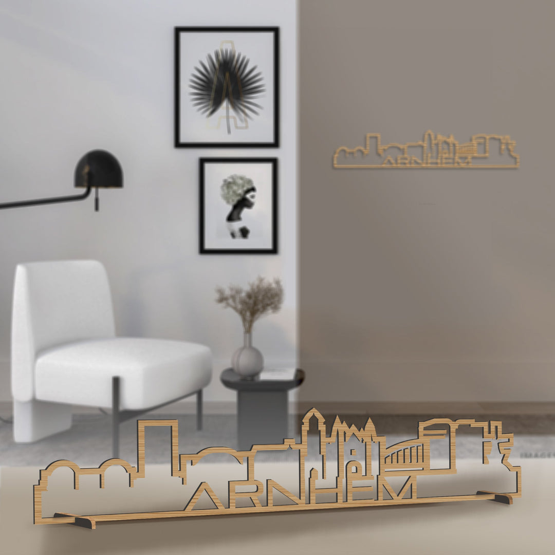 Standing Skyline Shape Arnhem Bamboe houten cadeau decoratie relatiegeschenk van WoodWideCities
