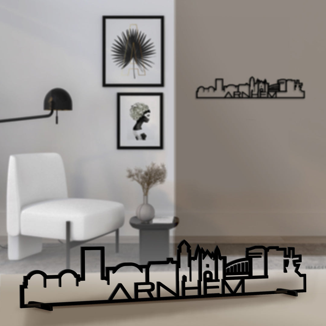 Standing Skyline Shape Arnhem Black houten cadeau decoratie relatiegeschenk van WoodWideCities