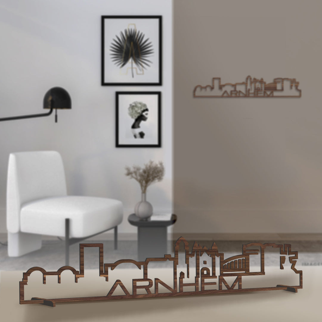 Standing Skyline Shape Arnhem Noten houten cadeau decoratie relatiegeschenk van WoodWideCities