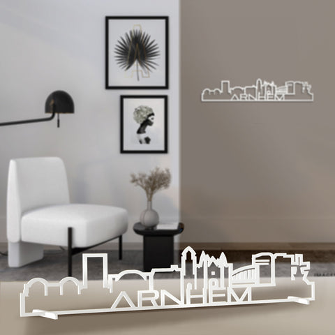 Standing Skyline Shape Arnhem Wit glanzend gerecycled kunststof cadeau decoratie relatiegeschenk van WoodWideCities