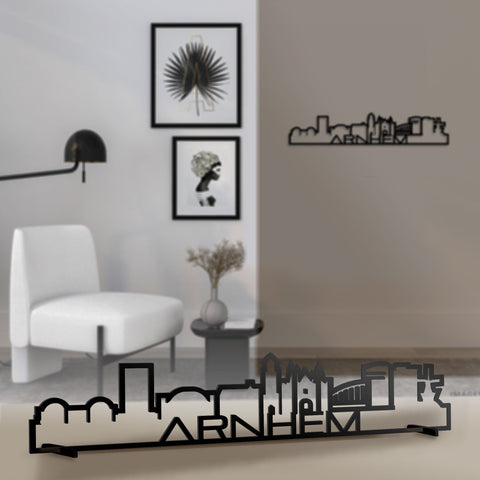 Standing Skyline Shape Arnhem Zwart glanzend gerecycled kunststof cadeau decoratie relatiegeschenk van WoodWideCities