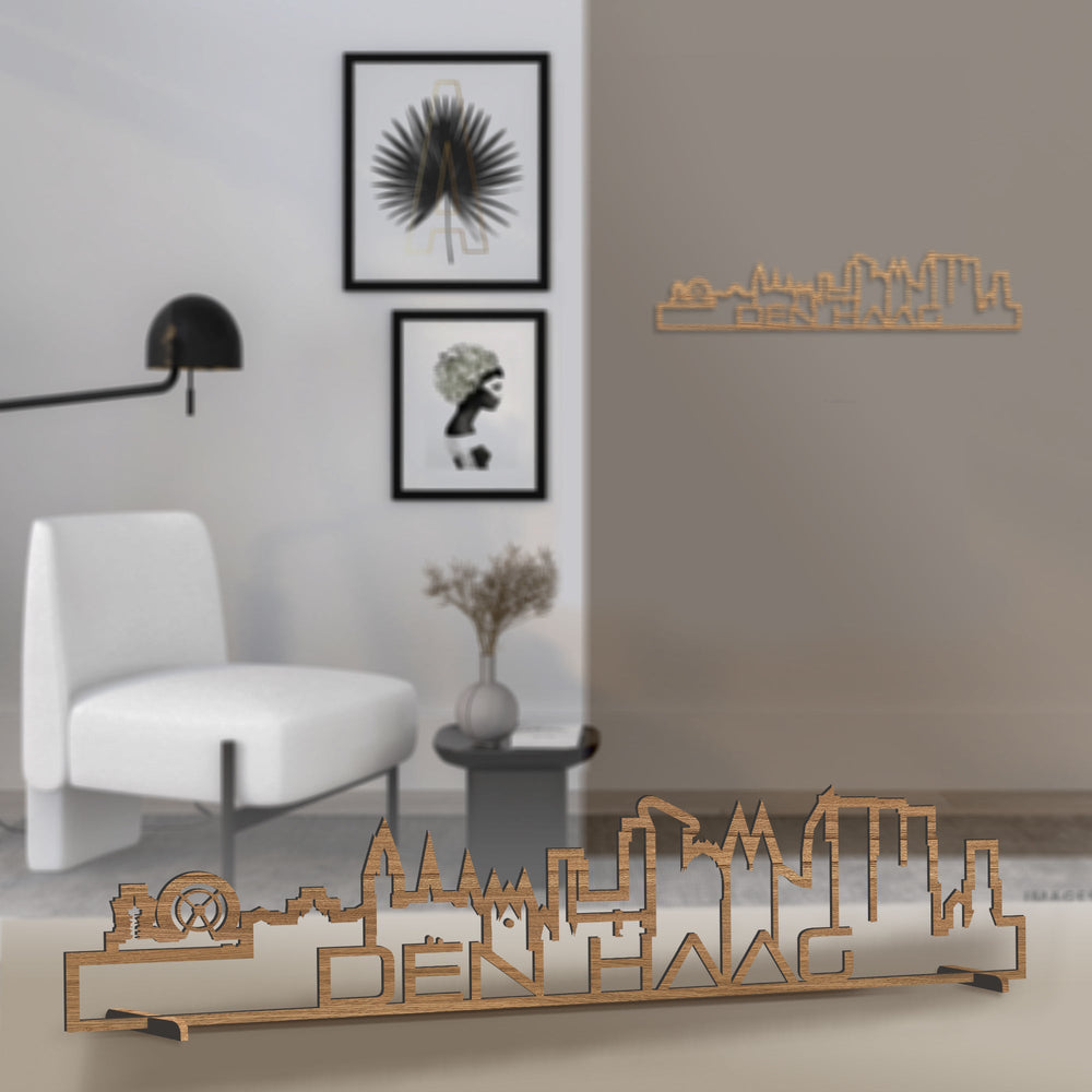 Standing Skyline Shape Den Haag Eiken houten cadeau decoratie relatiegeschenk van WoodWideCities